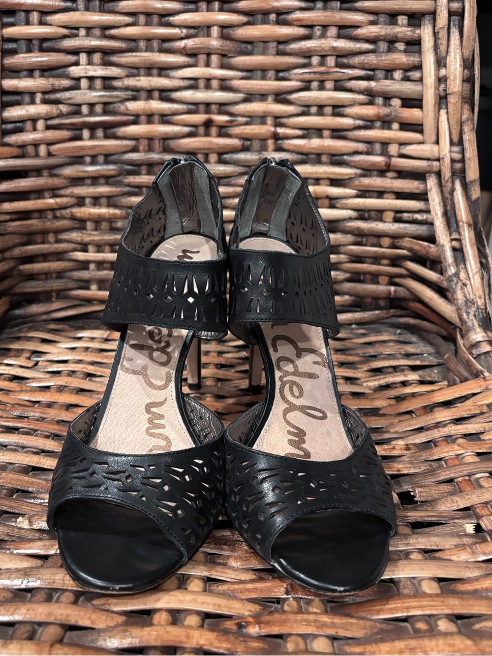 Sam Edelman Black Laser-Cut Ankle-Strap Stiletto Heels in size 10 - Picture 4 of 13